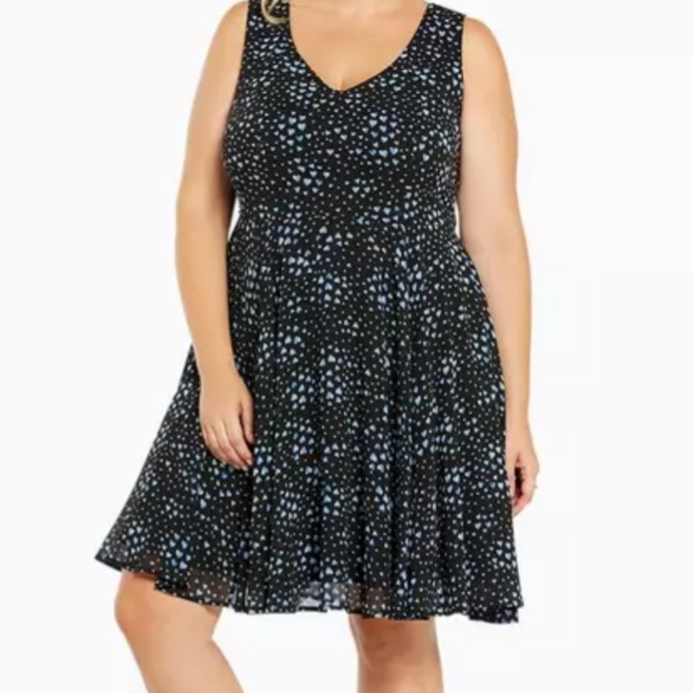 Torrid Heart Print Flounce Skirt Dress, Blue. Size 18